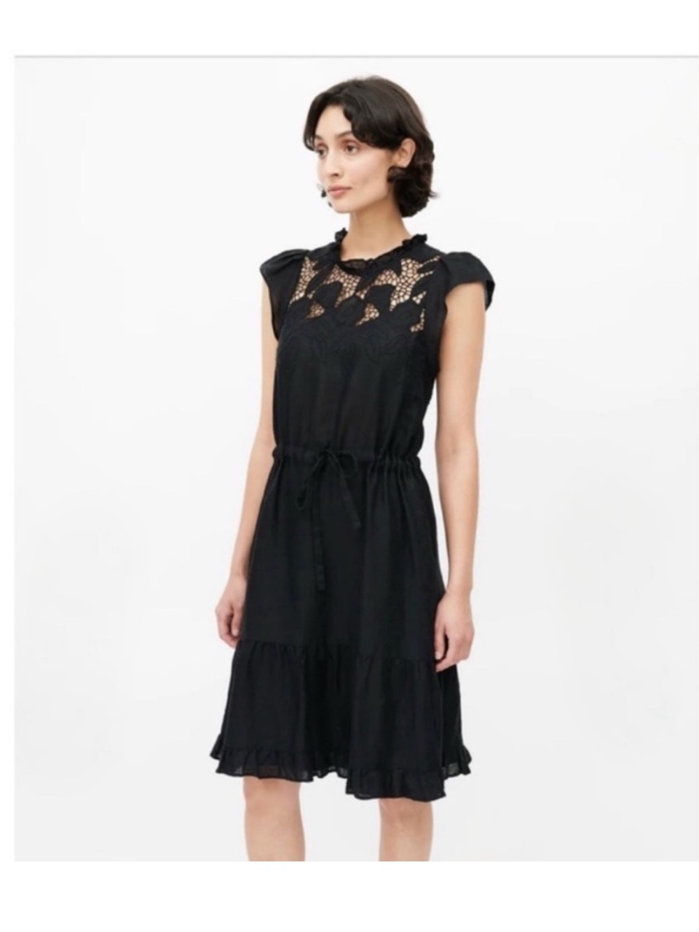 Ulla Johnson Amelie Black Linen Lace Dress - Medium 8